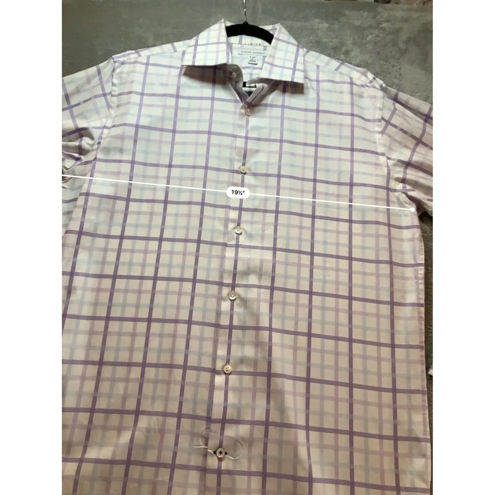 Banana Republic Mens Purple White Plaid Long Sleeve Dress Shirt Large 16-16.5